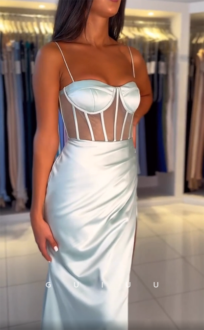 G3049 - Chic & Modern Straps Sweetheart Sheer Long Formal Prom Dress With Slit