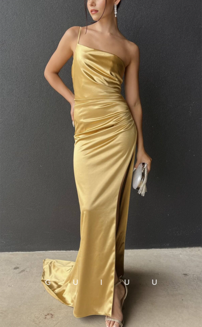 G3249 - Chic & Modern Simple One Shoulder Pleats Long Formal Prom Dresses