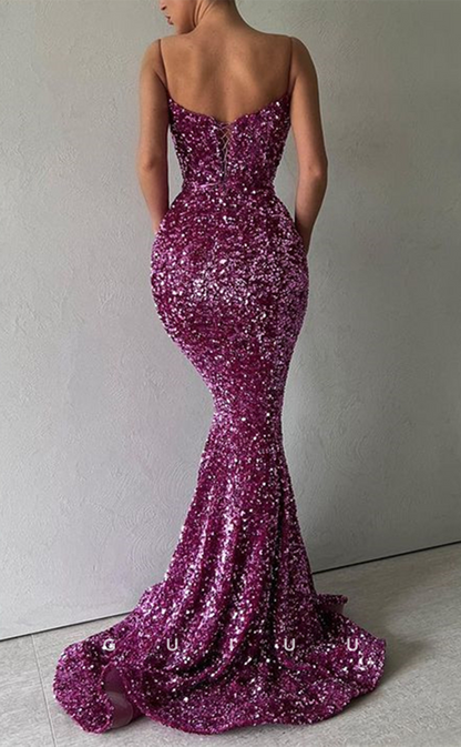 G3290 - Sexy & Fitted Sweetheart Sequins Straps Long Party Prom Evening Dresses