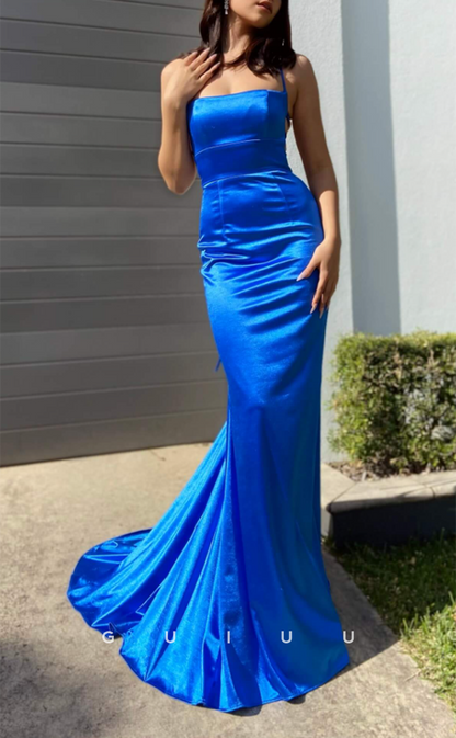 G3295 - Sexy & Sheath Square Straps Royal Blue Long Party Prom Evening Dresses