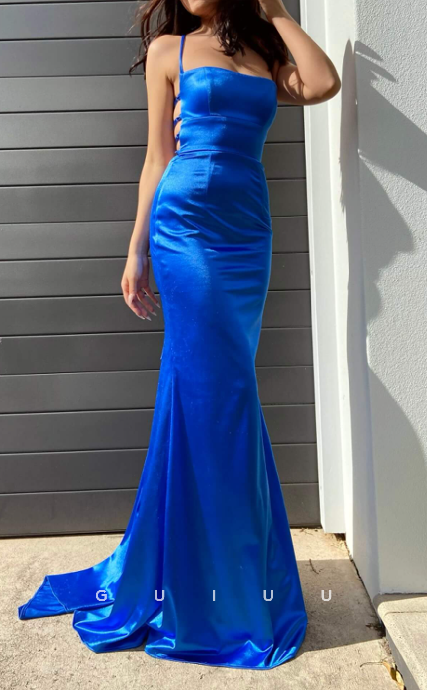 G3295 - Sexy & Sheath Square Straps Royal Blue Long Party Prom Evening Dresses