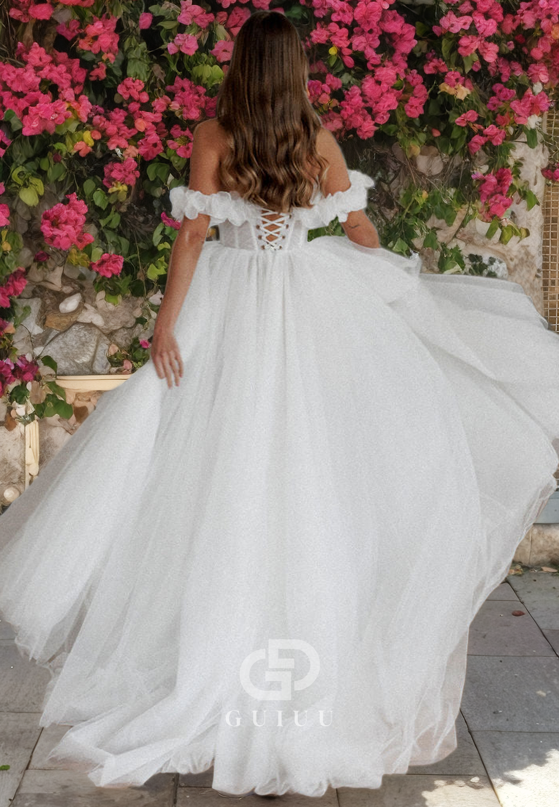 A-Line Off Shoulder Sleeveless Ruched Pleated Wedding Dress