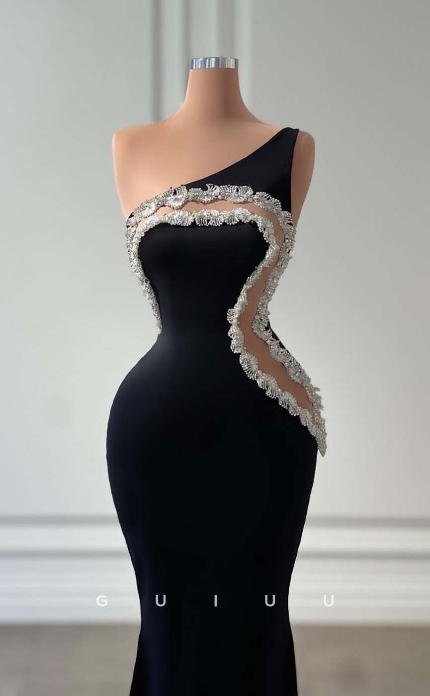 G3284 - Elegant & Luxurious One Shoulder Beaded Long Party Prom Evening Dresses