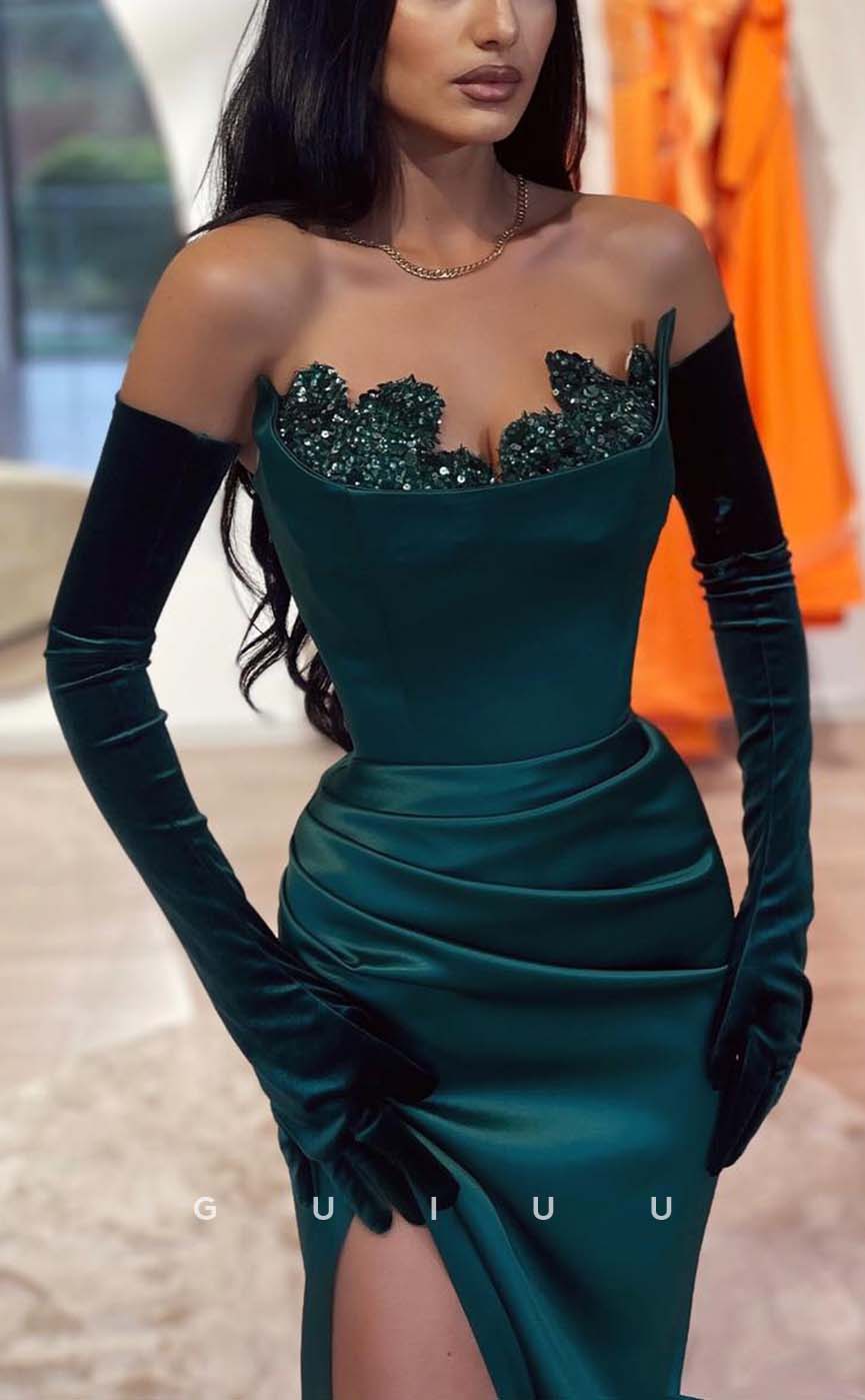 G3230 - Sexy & Sheath Sequins Off-Shoulder Beaded Long Sleeves Formal Prom Dresses