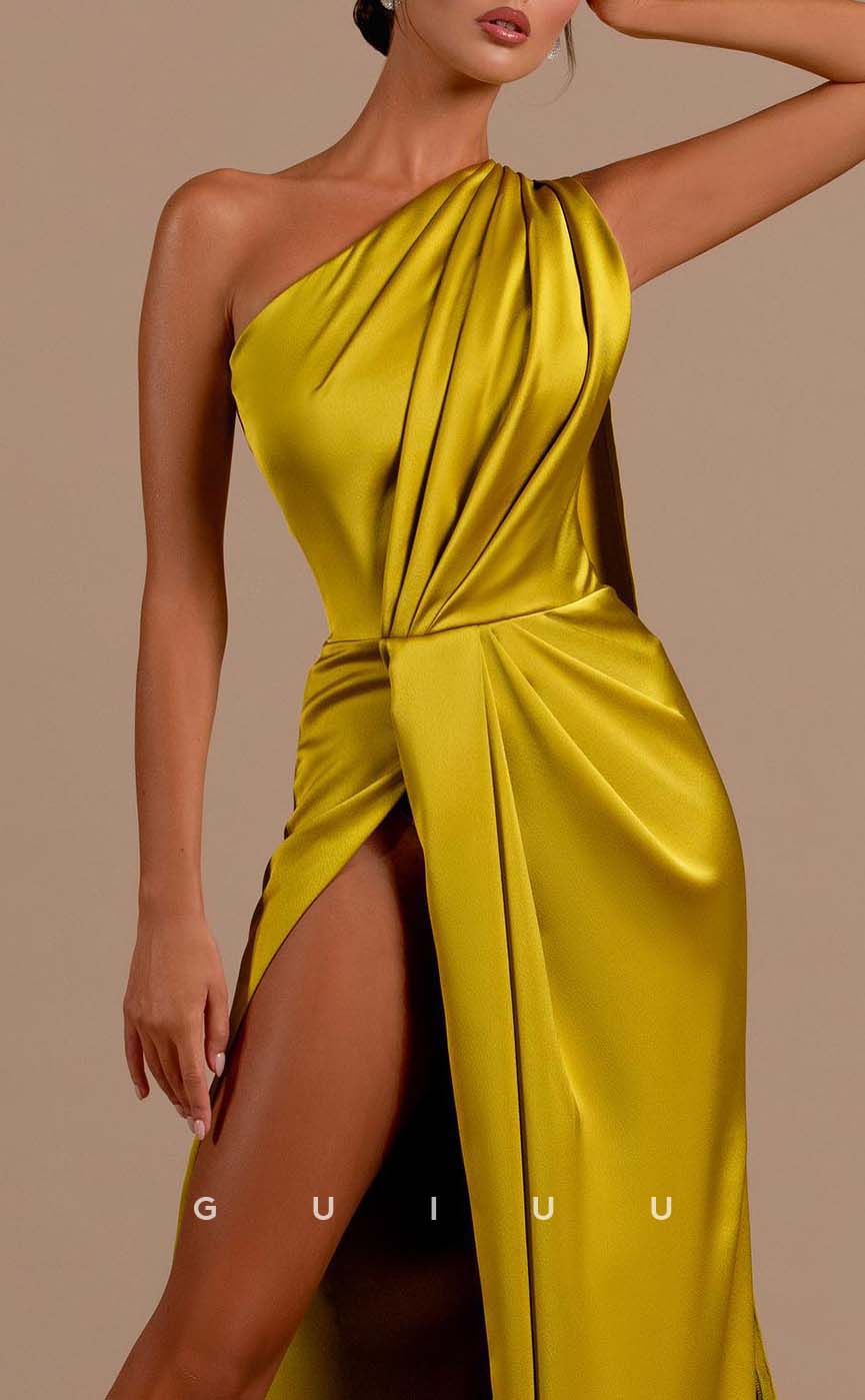 G3216 - Sexy & Sheath Simple One Shoulder Pleats Shawl Long Evening Prom Dresses