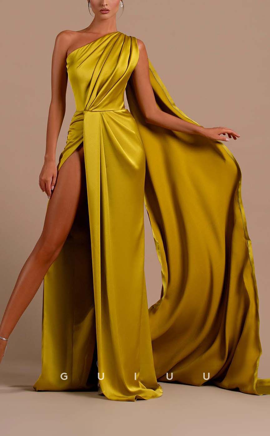 G3216 - Sexy & Sheath Simple One Shoulder Pleats Shawl Long Evening Prom Dresses