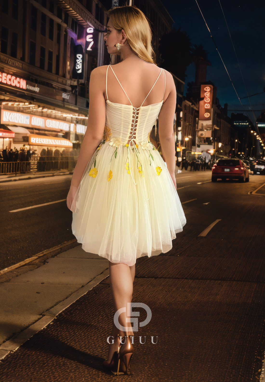 A-Line Strapless Straps Sleeveless Tulle Tiered Pleated Appliques Homecoming Dress