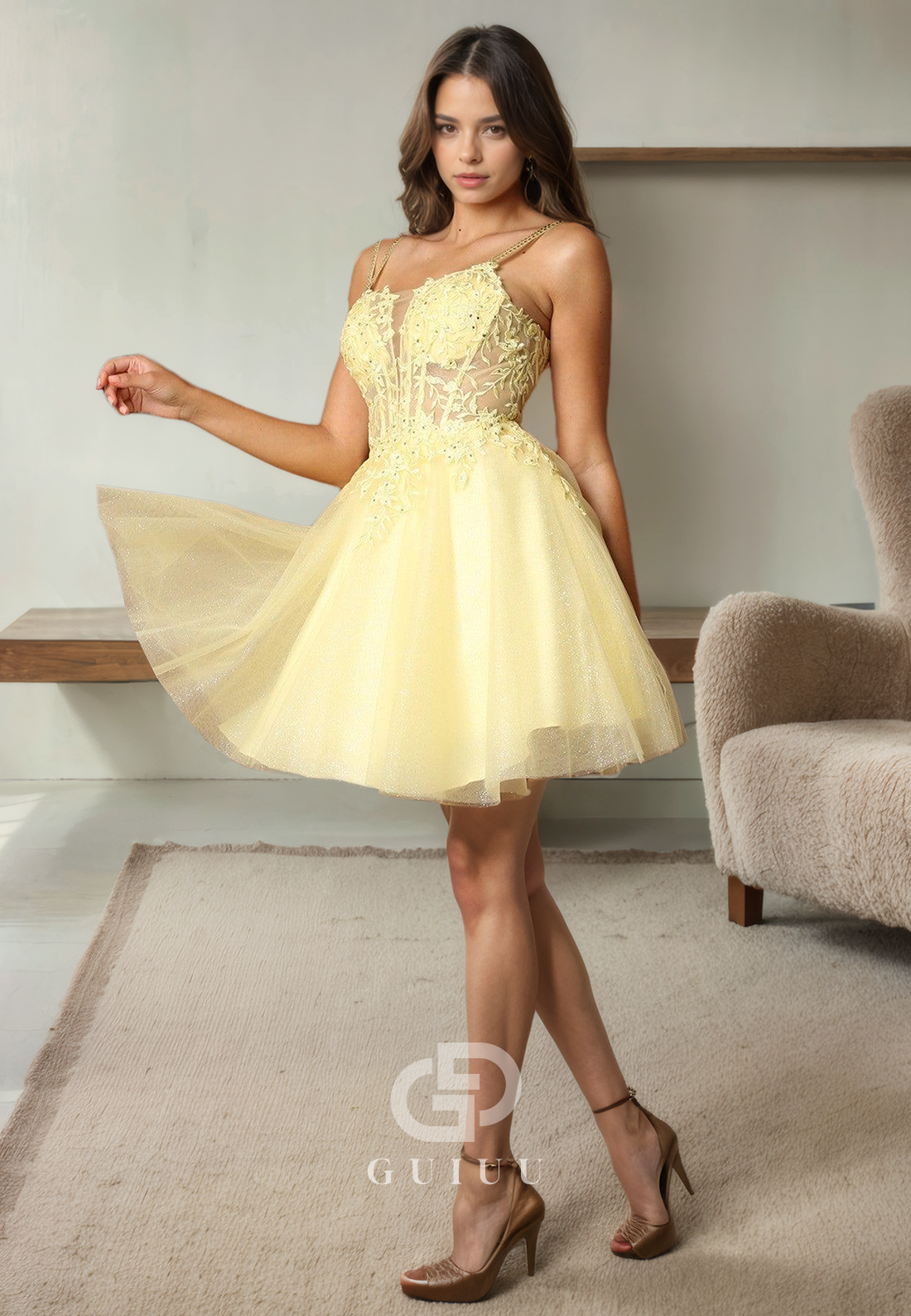 A-Line Strapless Straps Sleeveless Appliques Tulle Lace Up Homecoming Dress