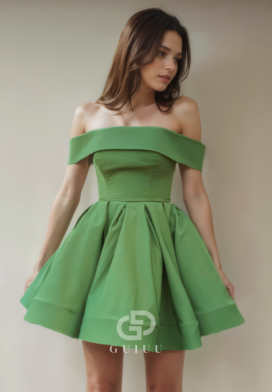 Simple & Casual A-Line Off Shoulder Sleeveless Homecoming Party Dress