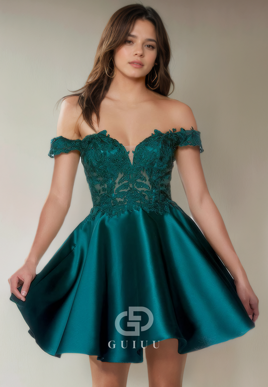 A-Line Off Shoulder Sleeveless Appliques Back Zipper Homecoming Dress