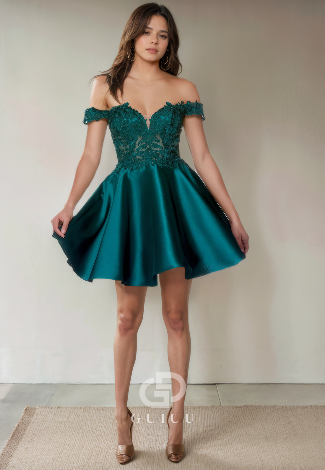 A-Line Off Shoulder Sleeveless Appliques Back Zipper Homecoming Dress