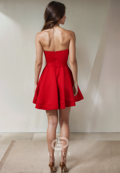 A-Line Strapless Sleeveless Back Zipper Crystal Short Homecoming Dress