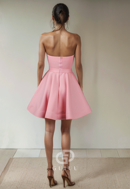 A-Line Strapless Sleeveless Back Zipper Crystal Short Homecoming Dress