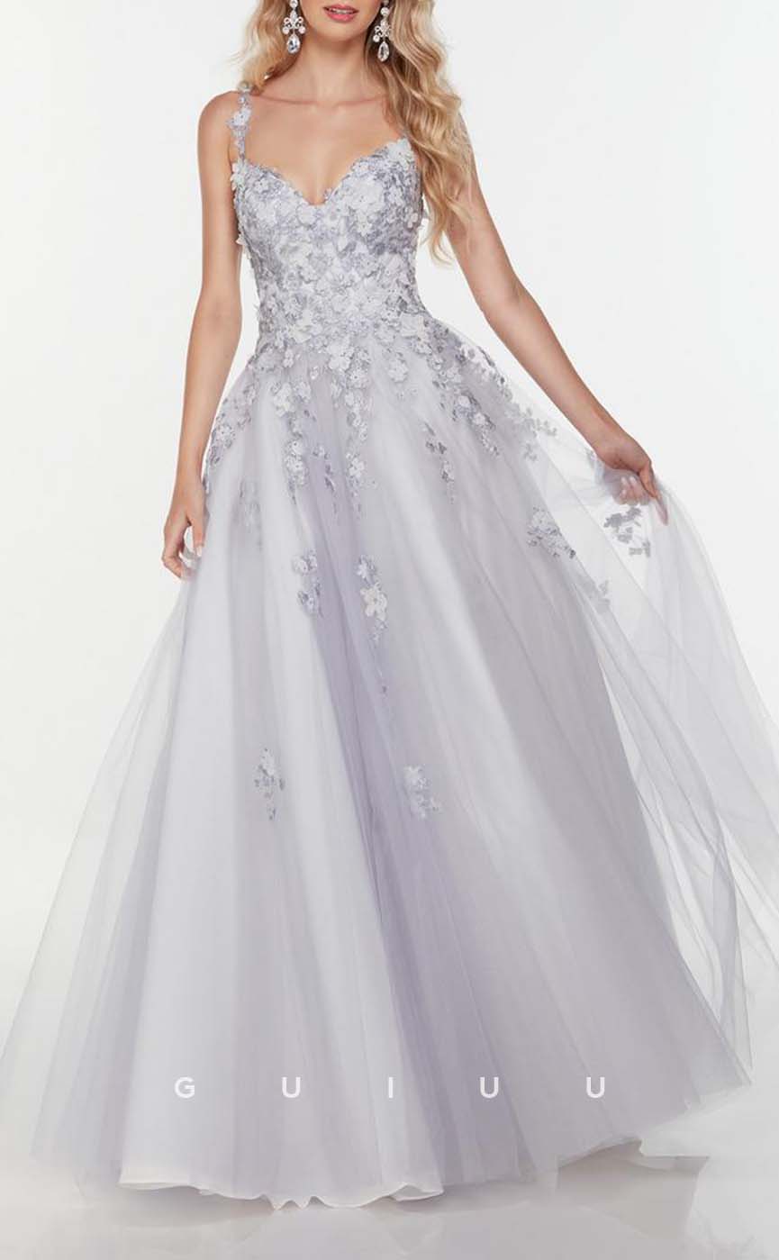 G3272 - Elegant & Luxurious A-line Applique Tulle Long Party Prom Evening Dresses