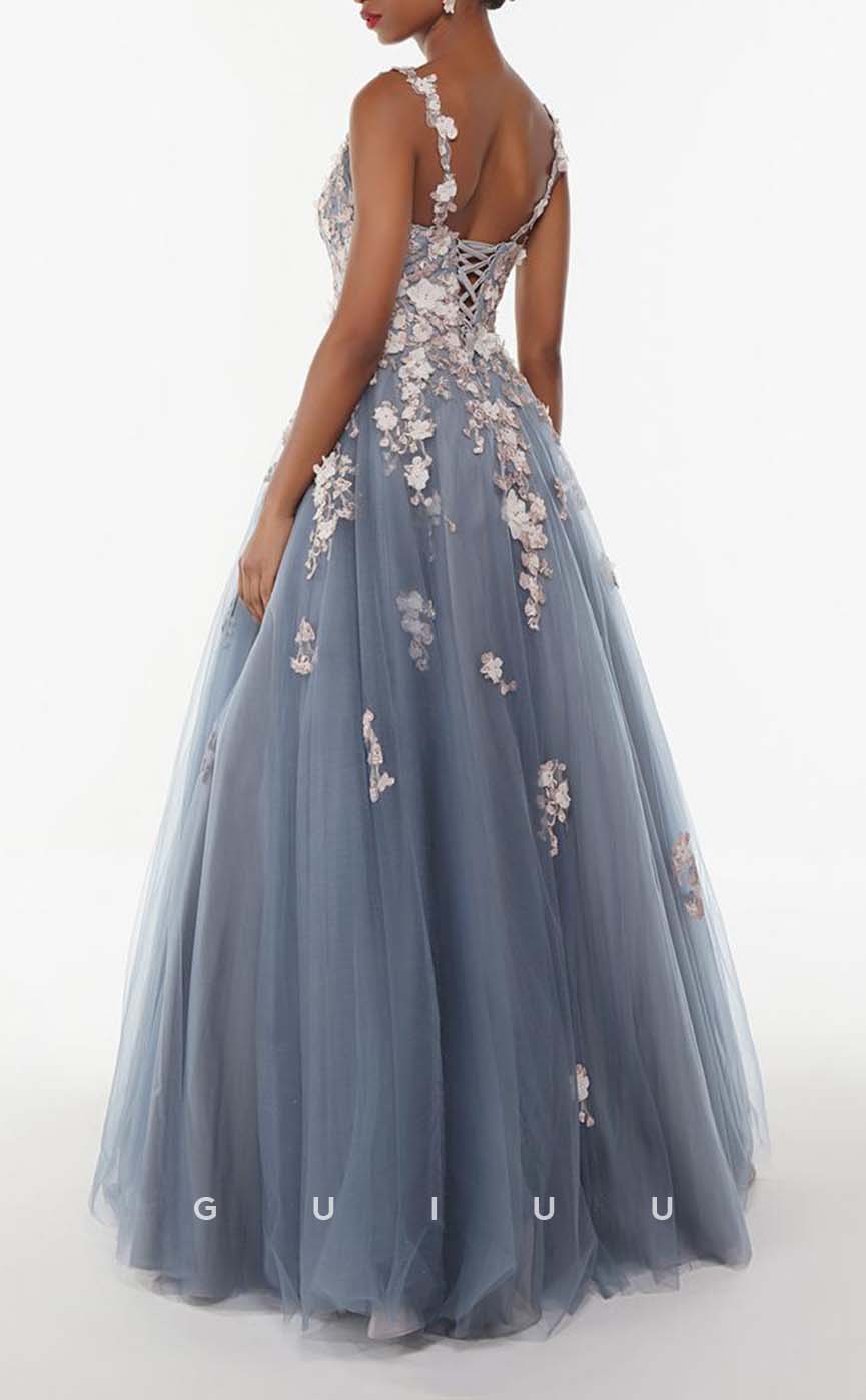 G3272 - Elegant & Luxurious A-line Applique Tulle Long Party Prom Evening Dresses