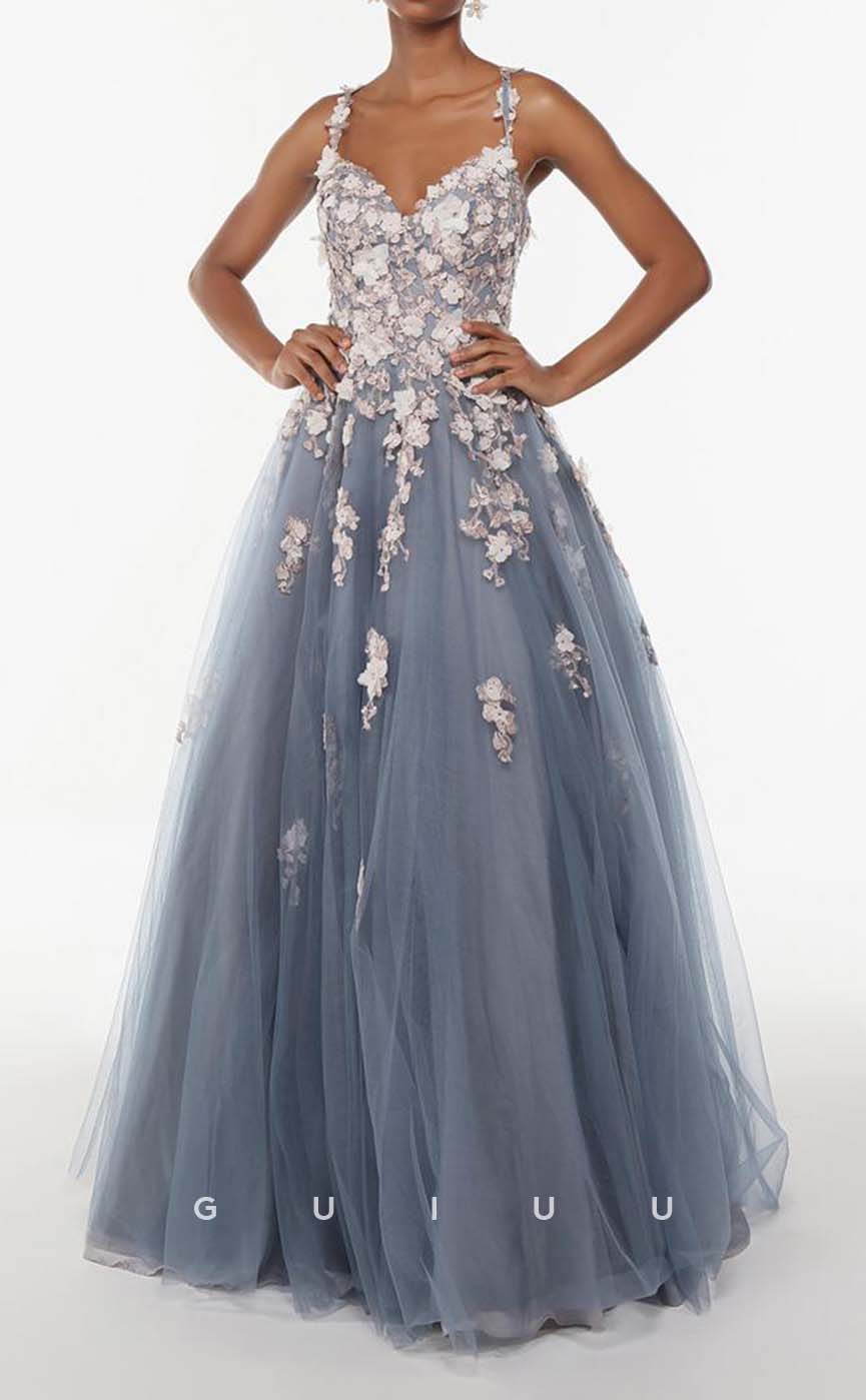 G3272 - Elegant & Luxurious A-line Applique Tulle Long Party Prom Evening Dresses