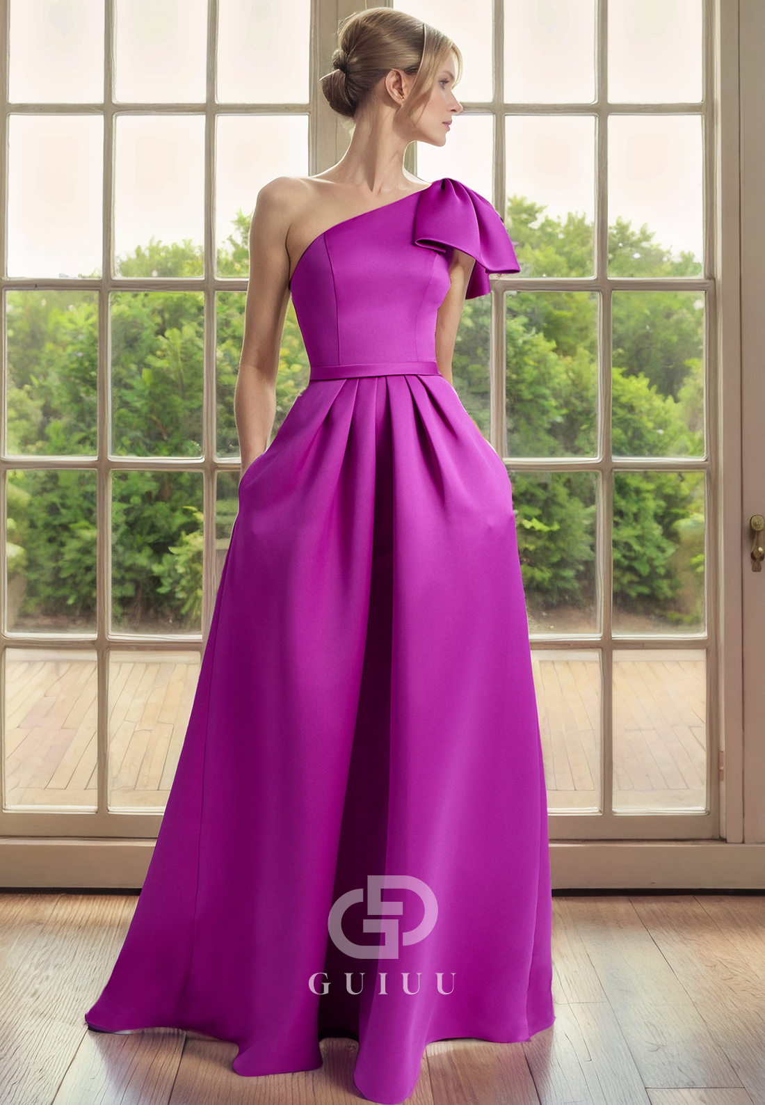 A-Line One Shoulder Sleeveless Back Zipper Mother of Bride Dress with Bow Knot