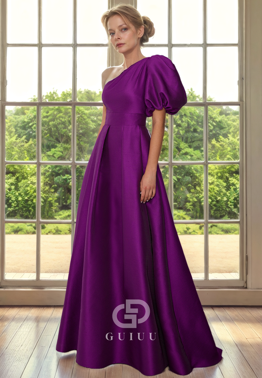 A-Line One Shoulder Half Lantern Sleeve Back Zipper Mother of Bride Dress