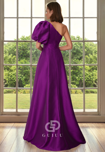 A-Line One Shoulder Half Lantern Sleeve Back Zipper Mother of Bride Dress