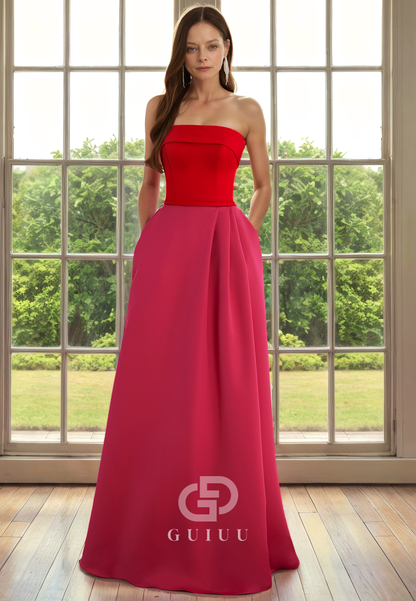 A-Line Strapless Sleeveless Pleated Back Zipper Mother of Bridr Dress