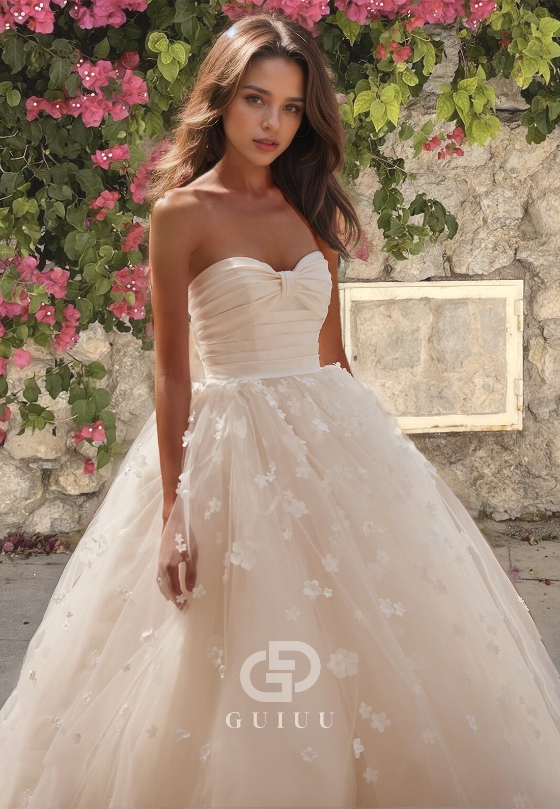 A-Line Charming Sweetheart Wedding Dress with Flower Lace  and Sweep Train Sleeveless