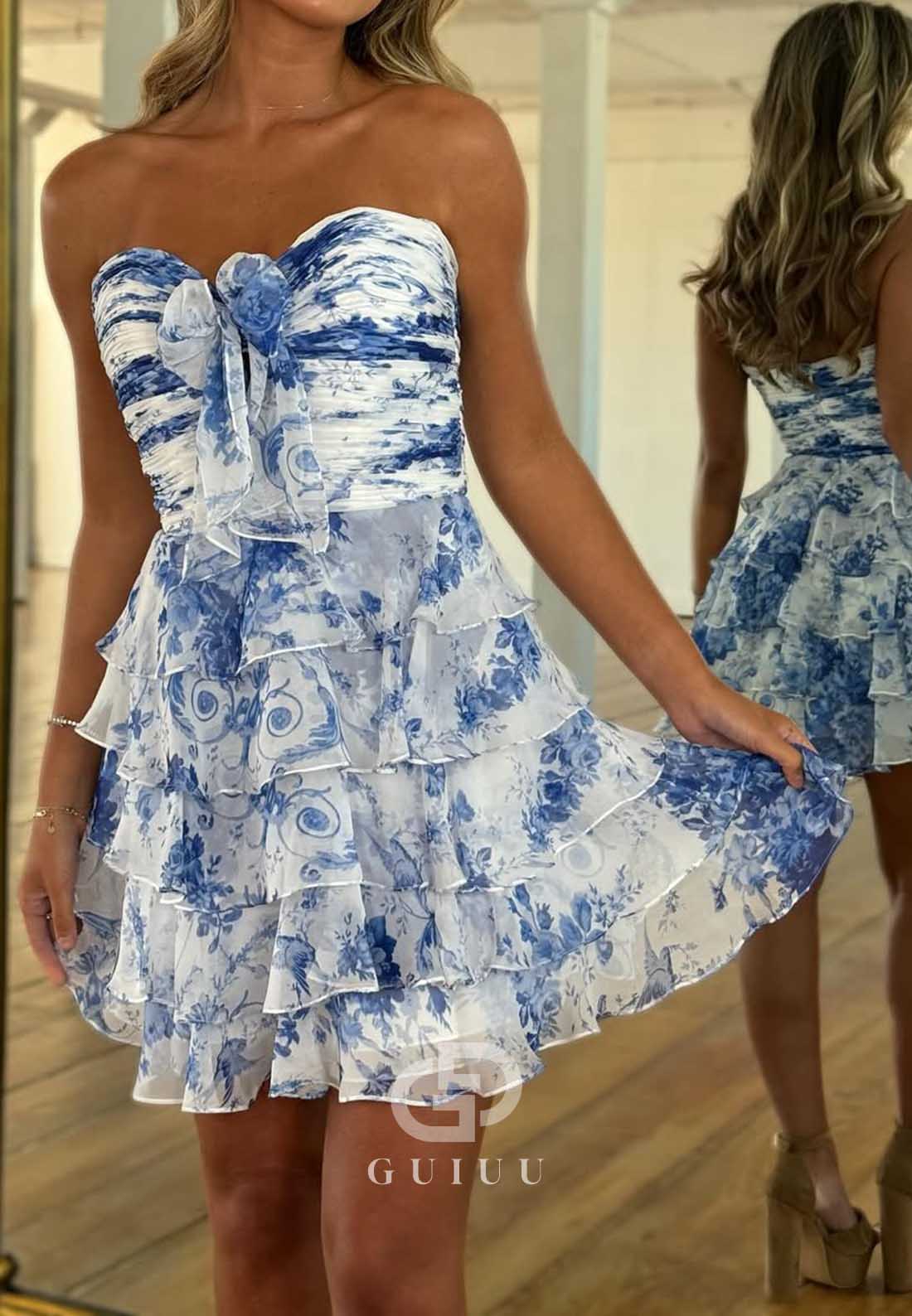 A-Line Strapless Sleeveless Ruffles Chiffon Homecoming Dress