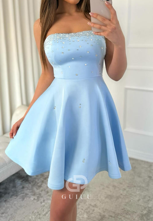 A-Line Strapless Sleeveless Sequins Mini Party Dress