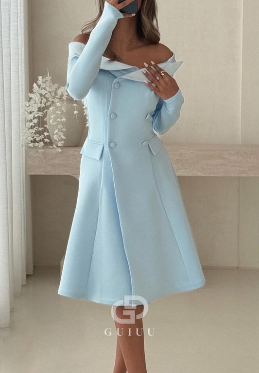A-Line V-Neck Long Sleeves Knee-Length Work Dress