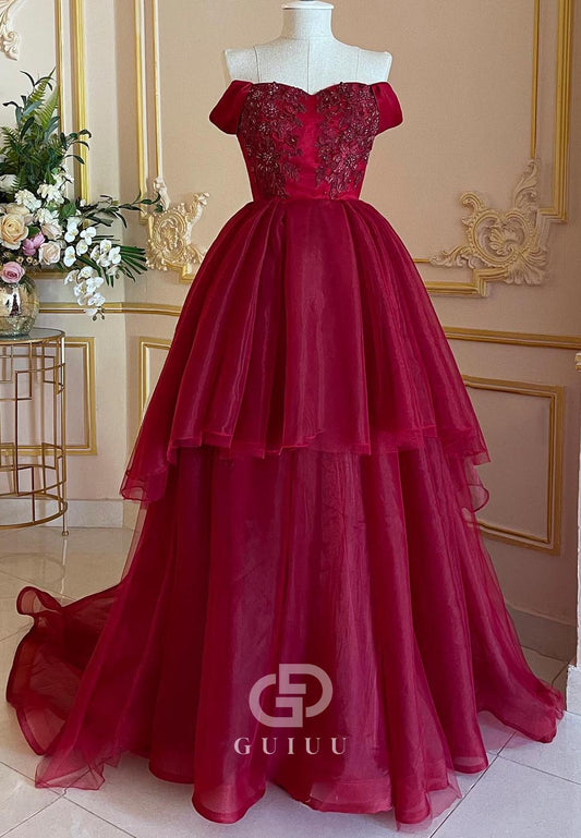 Burgundy A-Line Sleeveless Sweetheart Ruffles Evening Dress