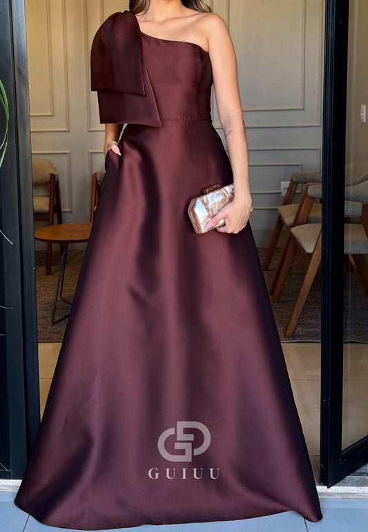 Cabernet One Shoulder Bowknot A-Line Mother of the Bride Dress