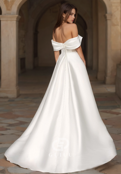 Crisscross Off-Shoulder A-Line Side Slit Open Back Simple Wedding Dress