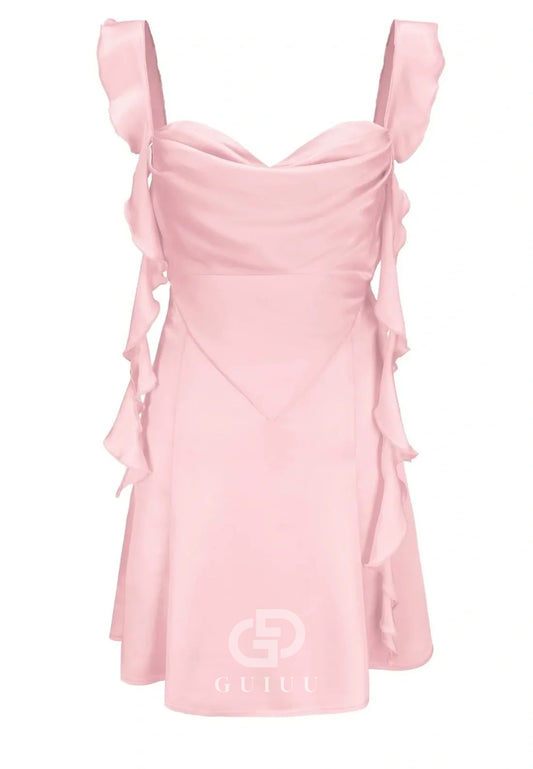 Cute Sheath Square Neck Short Homecoming Dress with Backless