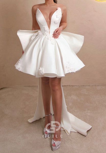 Deep V-Neck Sleeveless Bowknot Short Wedding Dress