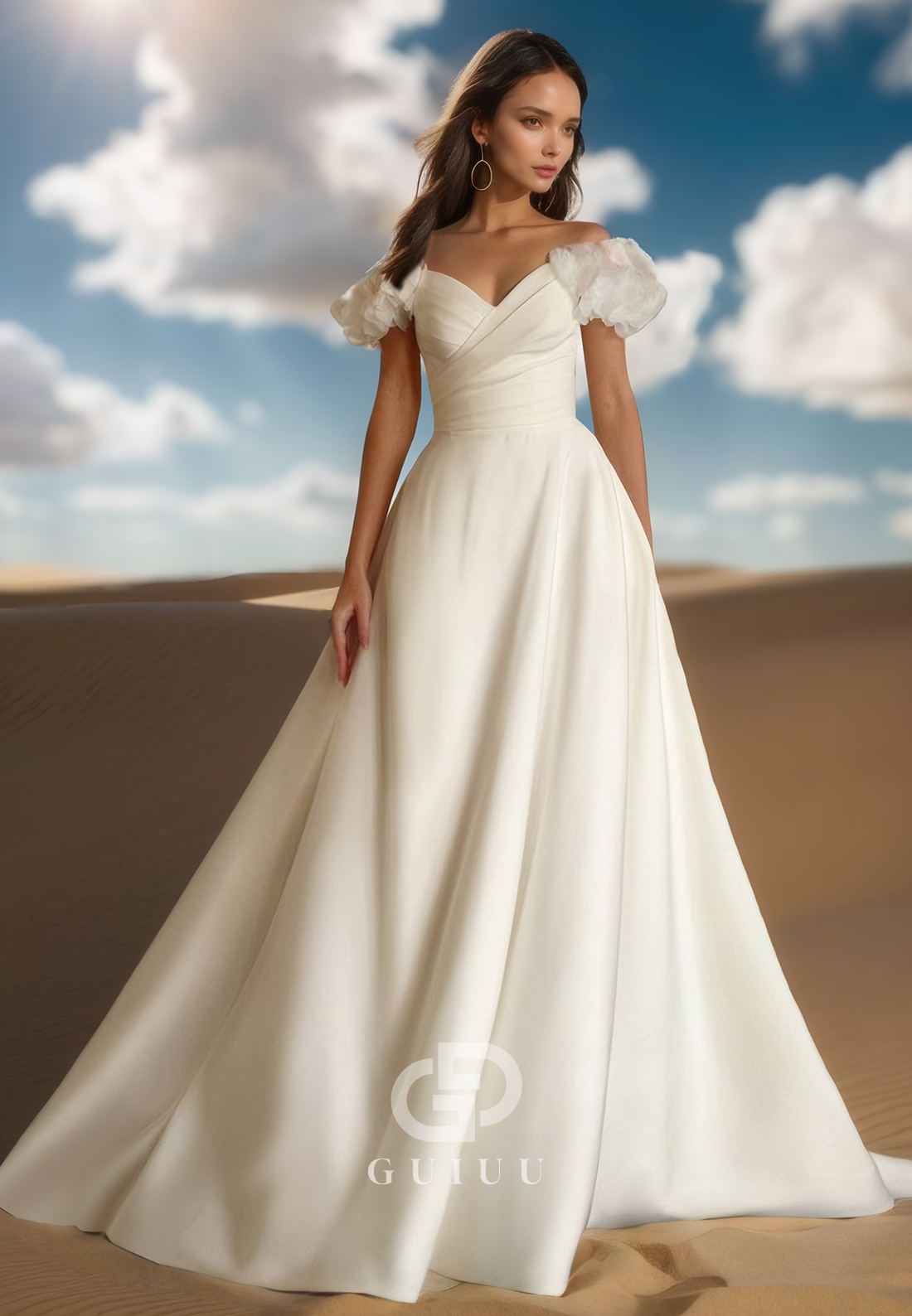 Elegant A-Line Short Sleeves Sweetheart Corset Satin Wedding Dress