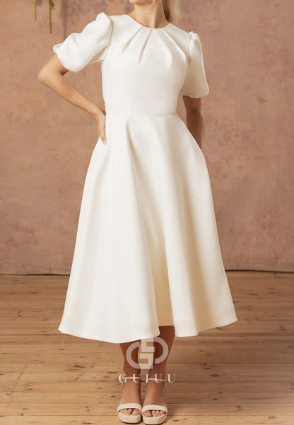 Elegant Short Sleeves Scoop Bowknot Wedding Dress