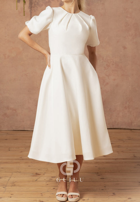 Elegant Short Sleeves Scoop Bowknot Wedding Dress