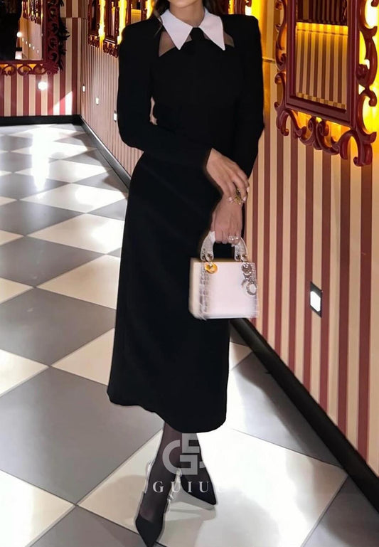 Elegant Suit collar Long Sleeves A-Line Work Dress