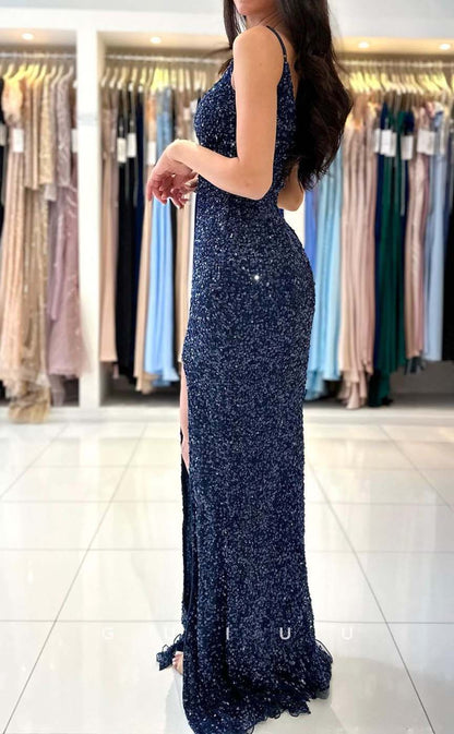 G2385  - Sexy Sheath Fully Sequins Prom Evening DressWith Slit