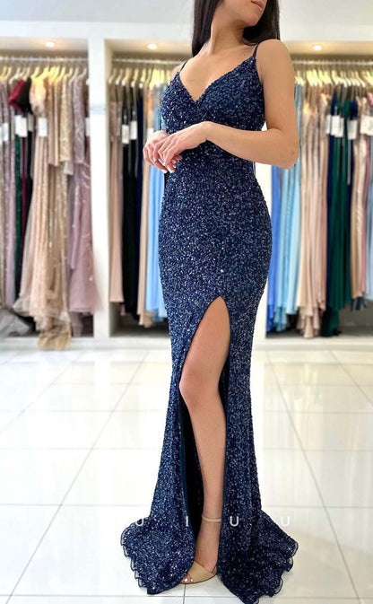 G2385  - Sexy Sheath Fully Sequins Prom Evening DressWith Slit