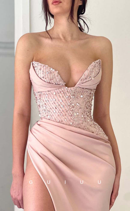 G2390 - Elegant & Luxurious V-Neck Sequins Pleats Prom Dress