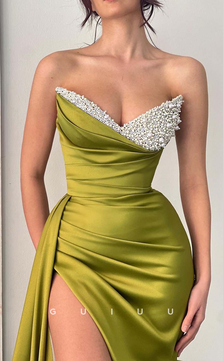 G2392 - Sexy/Hot Strapless V-Neck Satin Pleats Evening Prom Dress