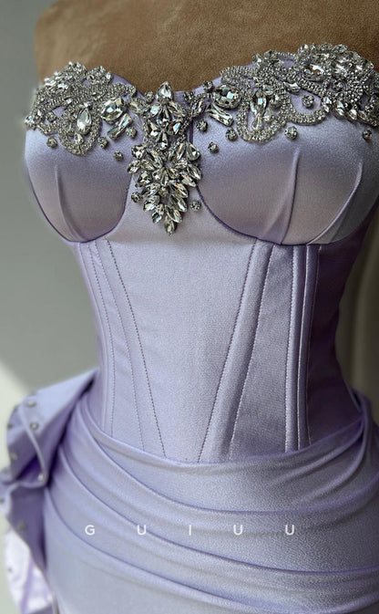 G2498 - Sexy & Hot Sweetheart Beaded Satin Lavender Long Prom Evening Dress