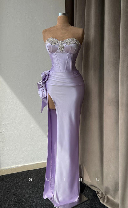 G2498 - Sexy & Hot Sweetheart Beaded Satin Lavender Long Prom Evening Dress