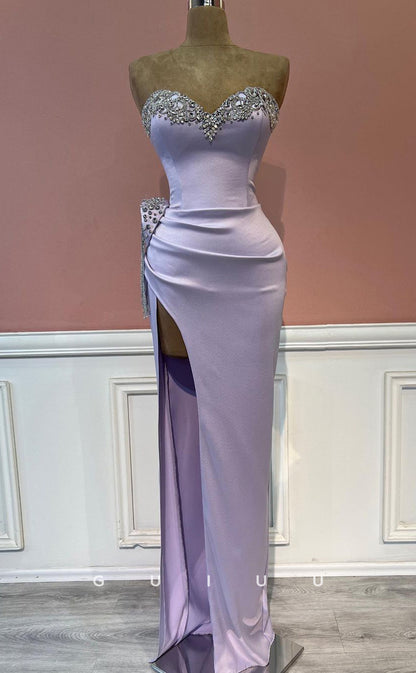 G2504 - Sexy & Hot Sweetheart Beaded Satin Lavender Long Prom Evening Dress