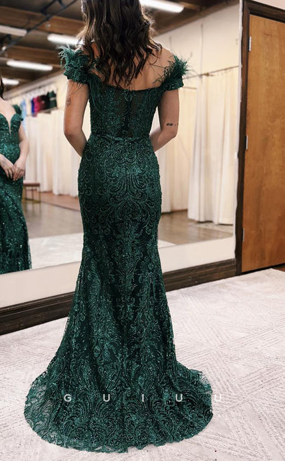 G2510 - Sexy Sheath Off-Shoulder Sequins Applique Long Prom Evening Dress