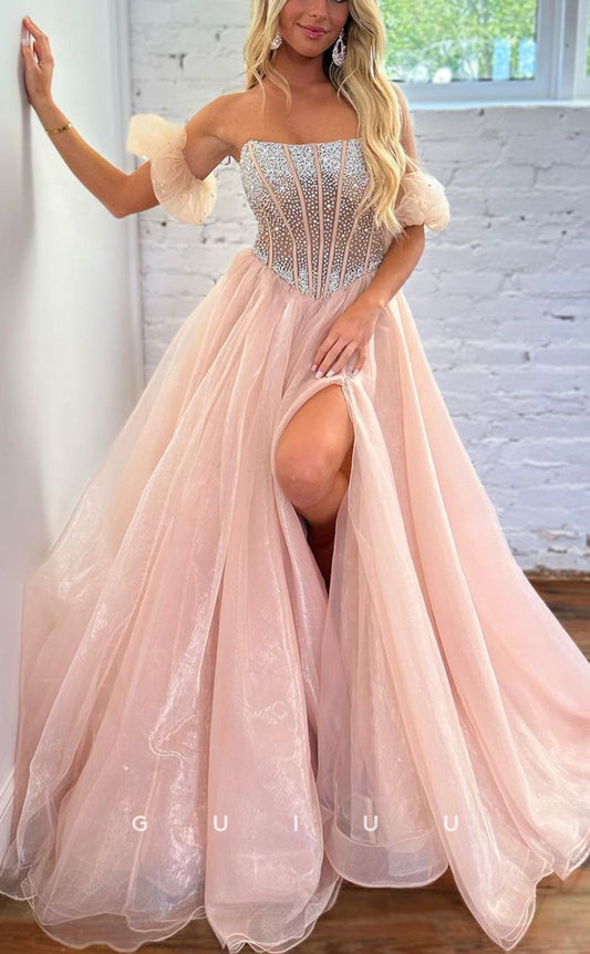 G2513 - Elegant & Luxurious Beaded Off-Shoulder Ball Gown Long Prom Evening Dress