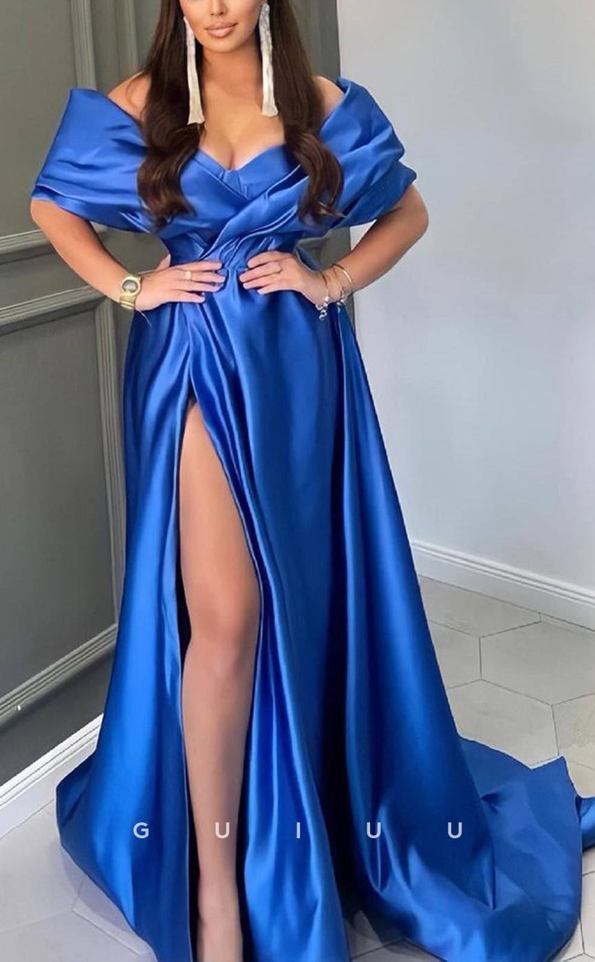 G2535 - Elegant & Luxurious A-Line Off-Shoulder Satin Long Prom Evening Dress