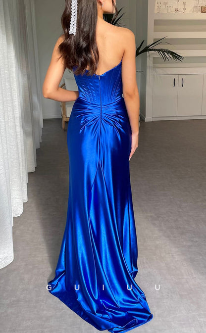 G2539 - Chic & Modern Strapless Ruched Royal Blue Long Prom Evening Dresses