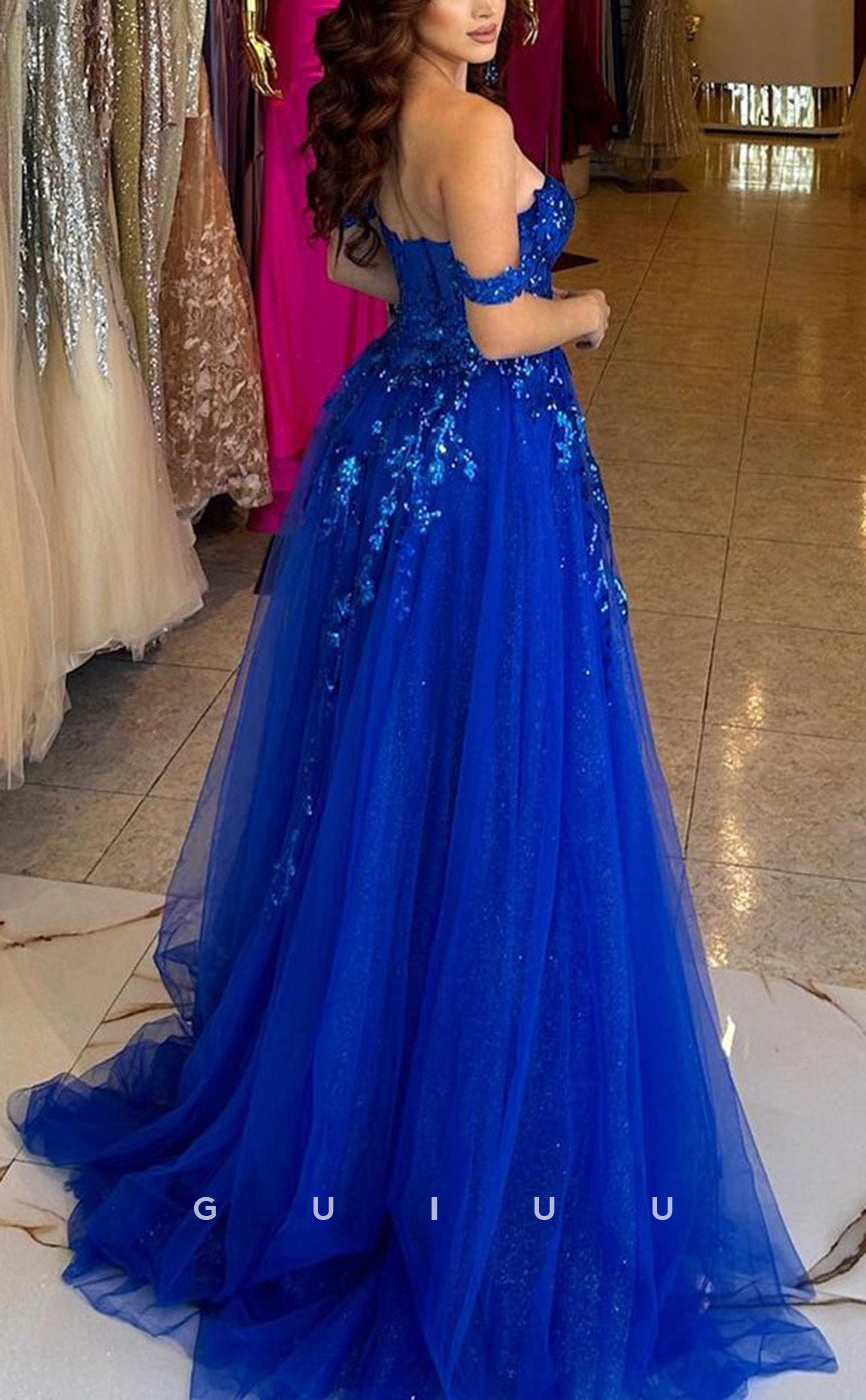 G2542 - Elegant & Luxurious A-Line Off-Shoulder Sequins Long Prom Evening Dresses