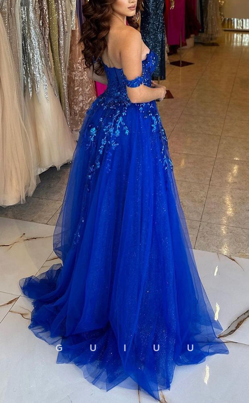 G2542 - Elegant & Luxurious A-Line Off-Shoulder Sequins Long Prom Evening Dresses